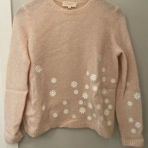 Sezane Light Pink Embroidered Daisy Sweater